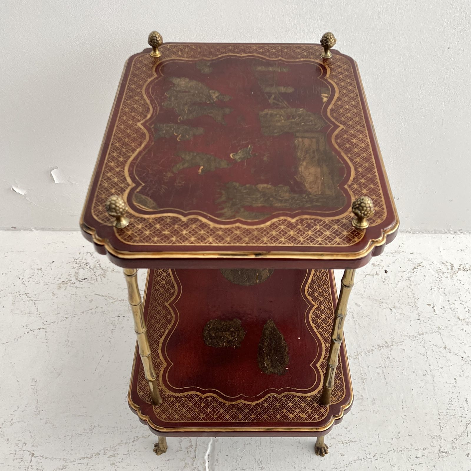 French Early 20th Century Maison Jansen Chinoiserie Brass Bamboo Tired Side Table photo vintage