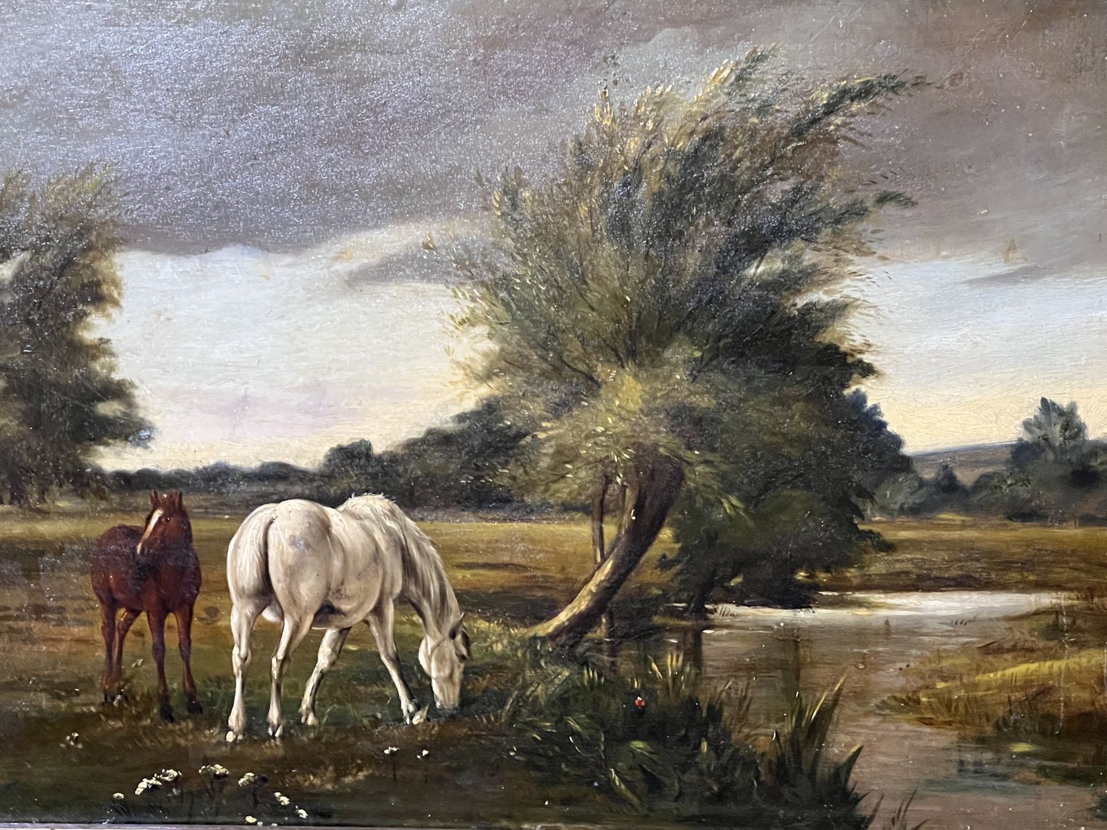 19th Century Fine Art Mare And Foal In Country Landscape Oil Painting photo Art