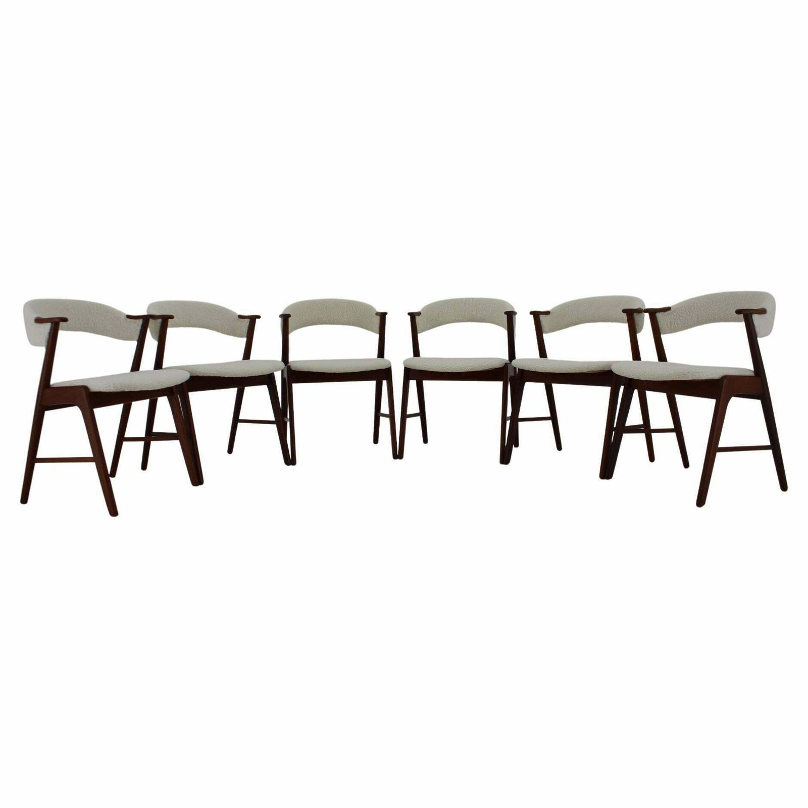 1960s Kai Kristiansen Set Of 6 Model 32 Teak Dining Chairs In Sheepskin Fabric