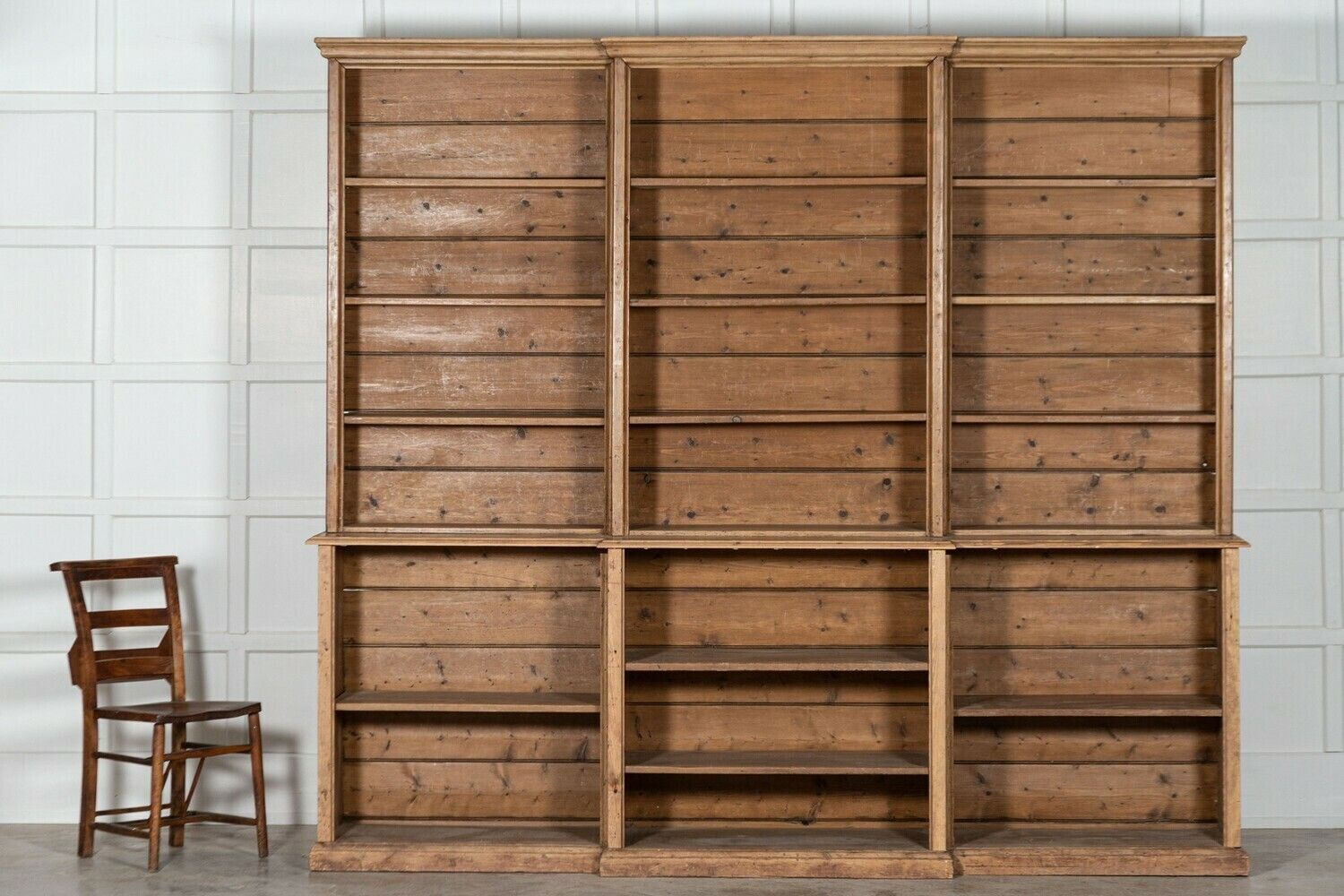 Large 19thc English Pine Breakfront Bookcase photo furniture