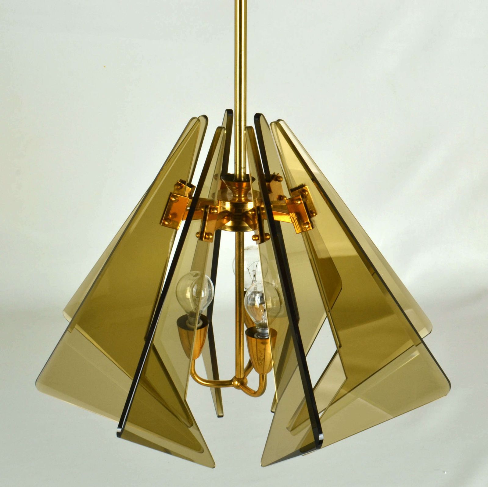 Chandelier In Tinted Glass And Gilded Brass By Gino Paroldo, 1950's photo furniture