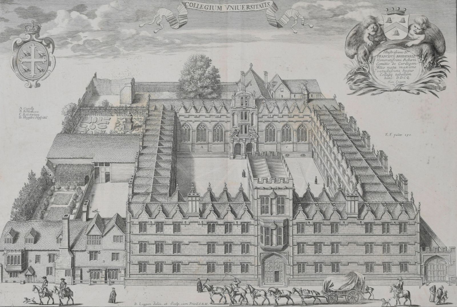 University College, Oxford Engraving By David Loggan (1675) photo for sale