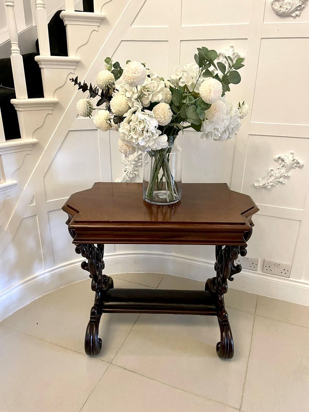 Outstanding Quality 19th Century Antique Carved Mahogany Freestanding Side Table photo vintage