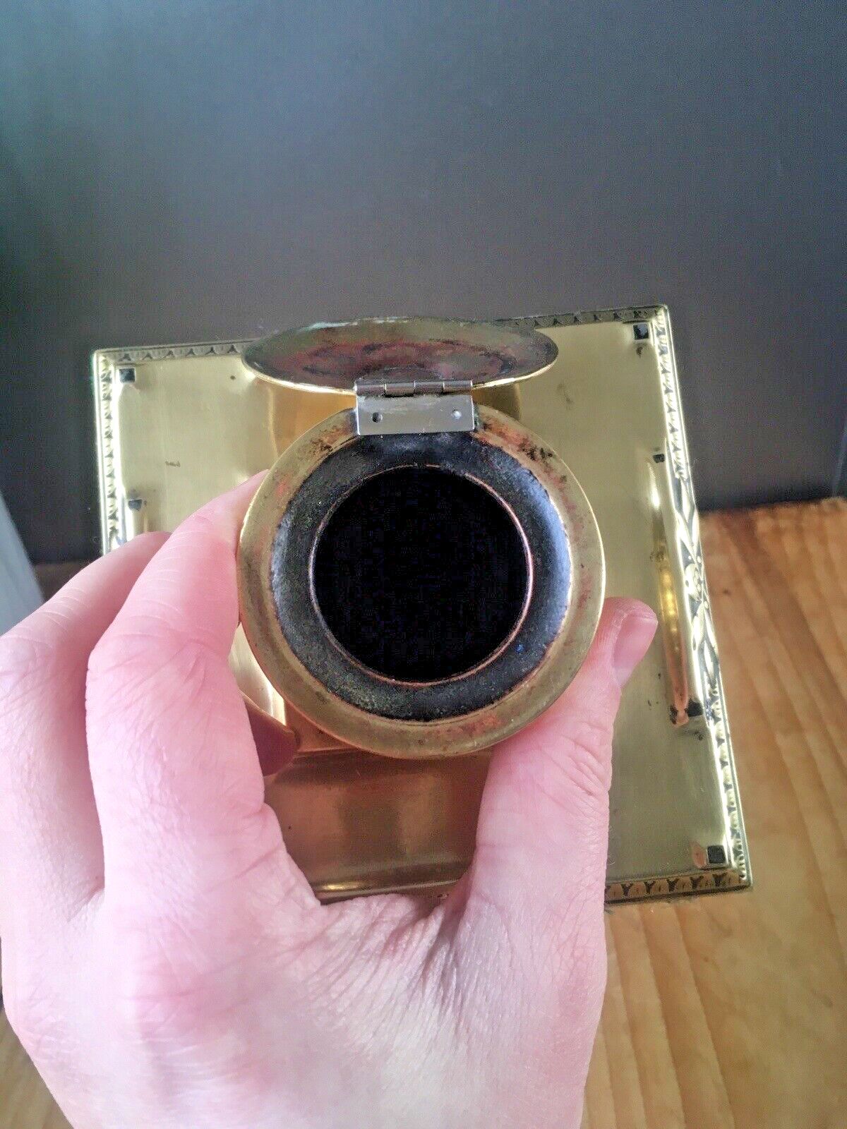 Home Decor Quality Antique Edwardian Regency Swag Brass Inkwell Office Desk Accessory Prop photo