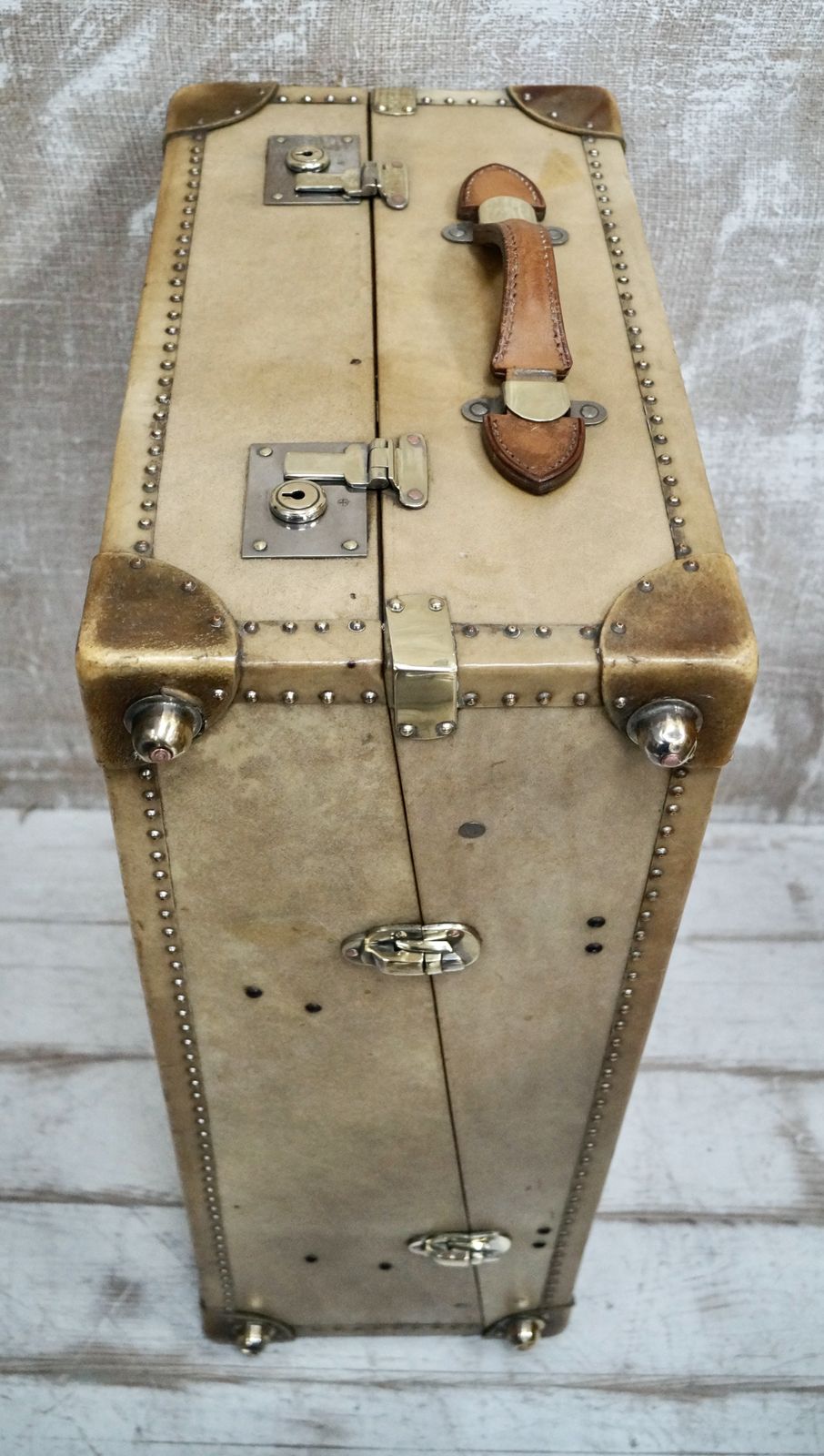Antique Vellum Travel Trunk, 1910s photo buy