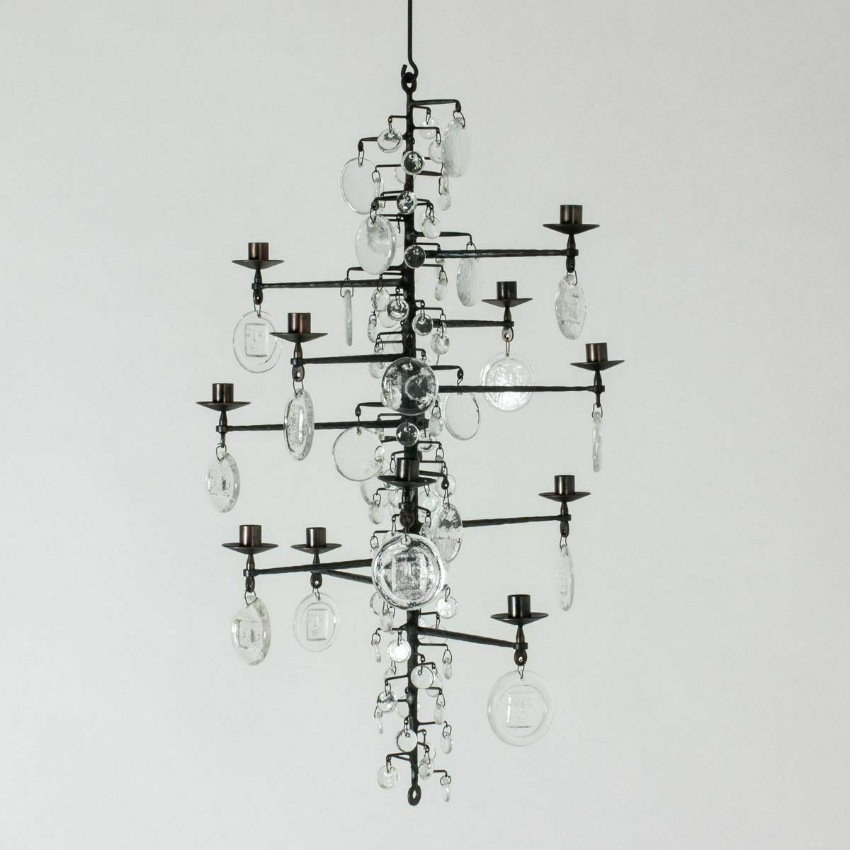 Wrought Iron And Glass Candelabrum By Erik Höglund For Boda, 1960s photo for sale