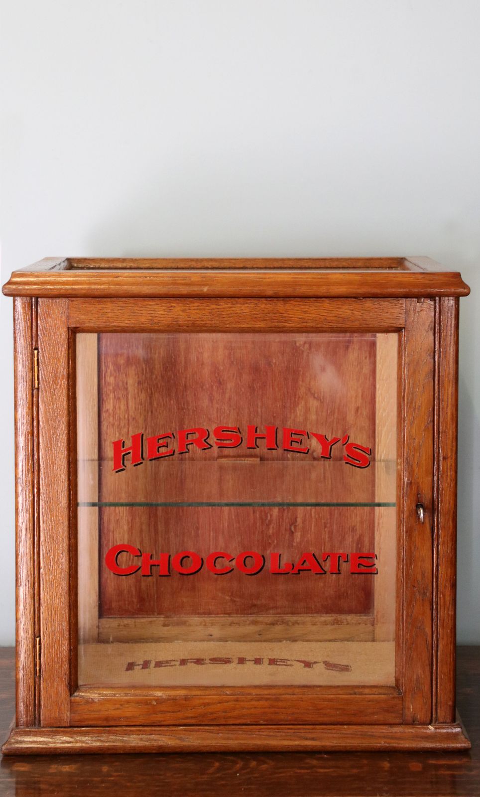 A Hershey’s Chocolate  Hardwood Framed Shop Counter Display Cabinet.