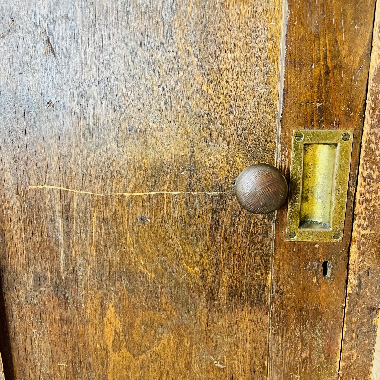 Large Industrial Workshop Cabinet With Brass Handles + Glass Top, 1920s photo vinterior