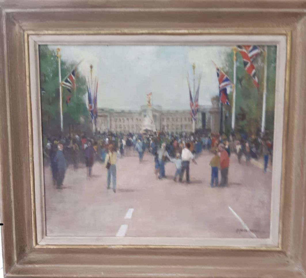 Oil On Board Painting Of Ve Celebrations, By Maureen Rose Price , Signed And Dated