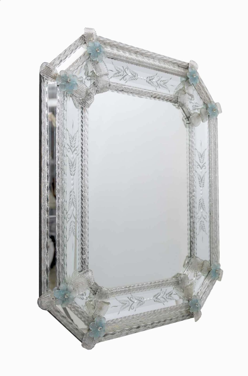 20th Century Venetian Murano Glass Flowers Octagonal Mirror photo for sale