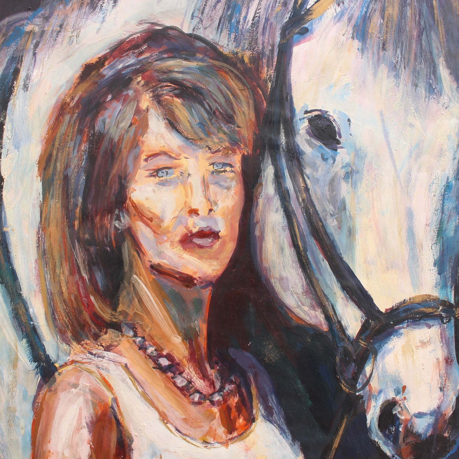 'Portrait Of A Woman And Her Horse', French School (1988) photo vintage