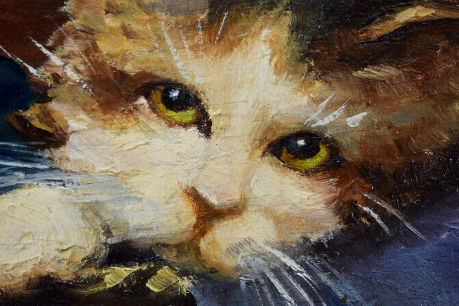 Kitten Oil Painting On Wood Panel After Leon Huber Original Art Vintage Frame photo vinterior