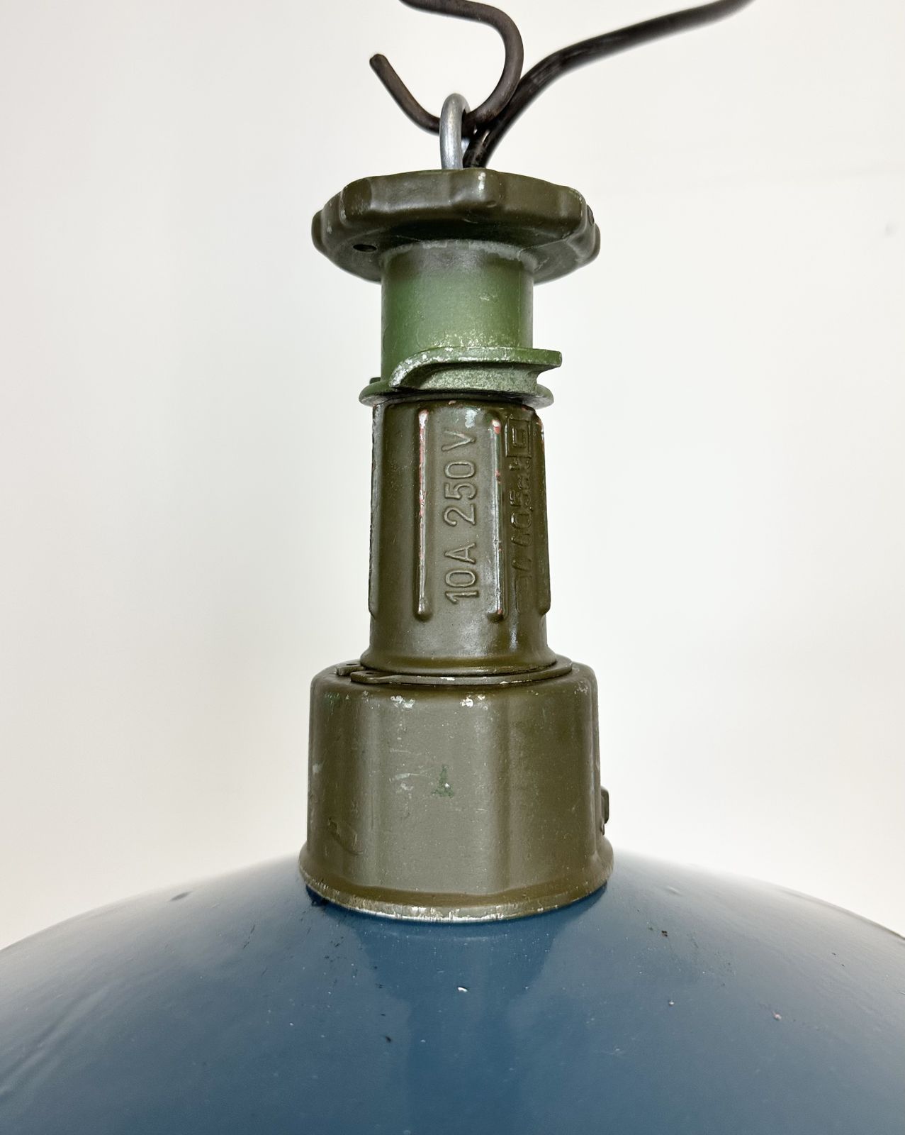 Industrial Blue Enamel Factory Pendant Lamp With Cast Aluminium Top, 1960s photo 189.0