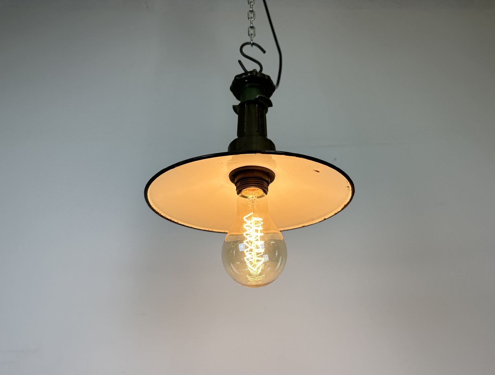 photo for sale Industrial Blue Enamel Factory Pendant Lamp With Cast Aluminium Top, 1960s