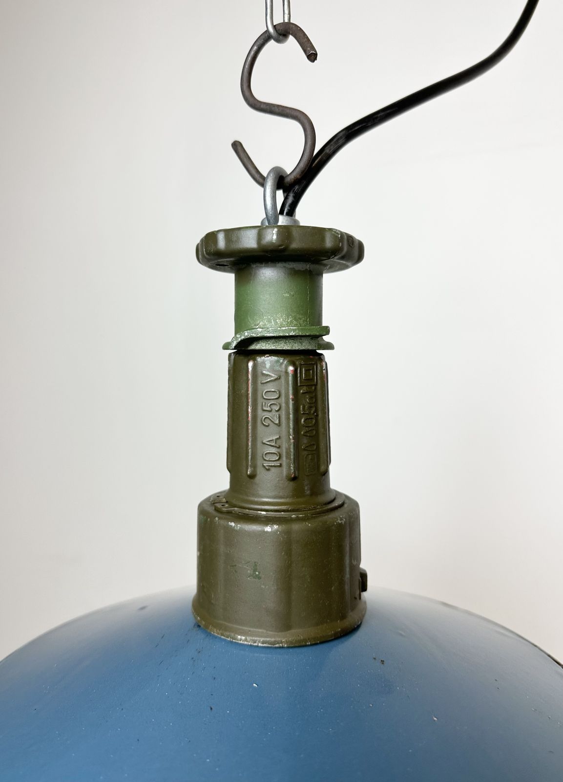 Lighting Industrial Blue Enamel Factory Pendant Lamp With Cast Aluminium Top, 1960s photo