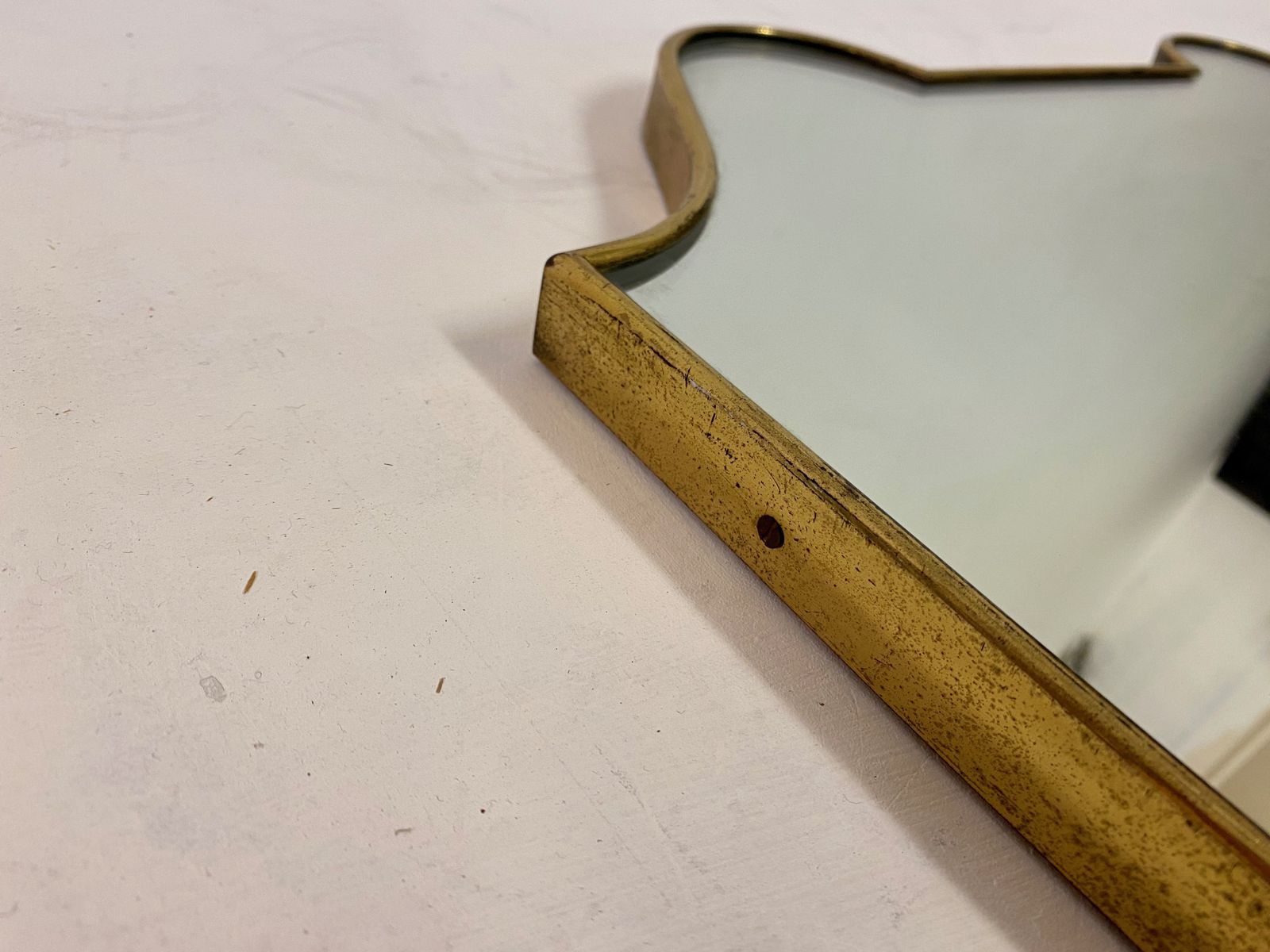 1950s Italian Brass Shield Shaped Mirror photo vinterior