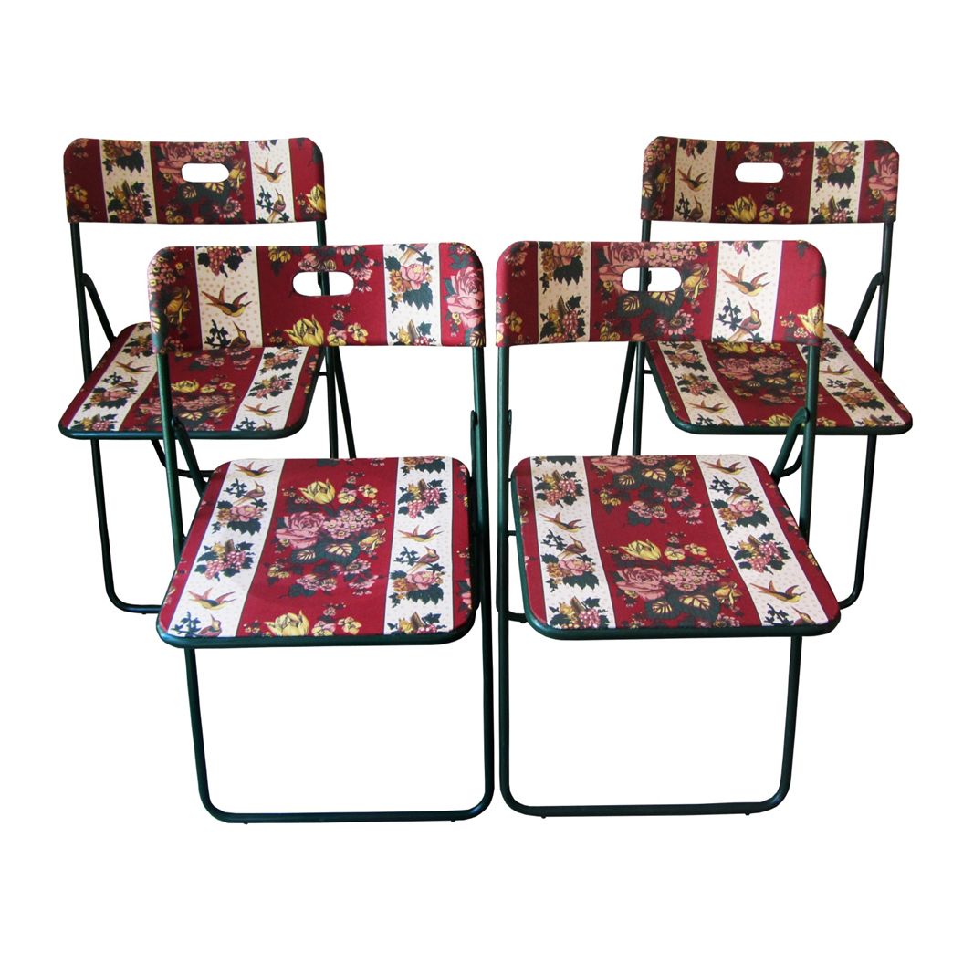 "Country Heirloom" Restyled Folding Chairs By Habitat Improver With Fabric Découpage photo vintage