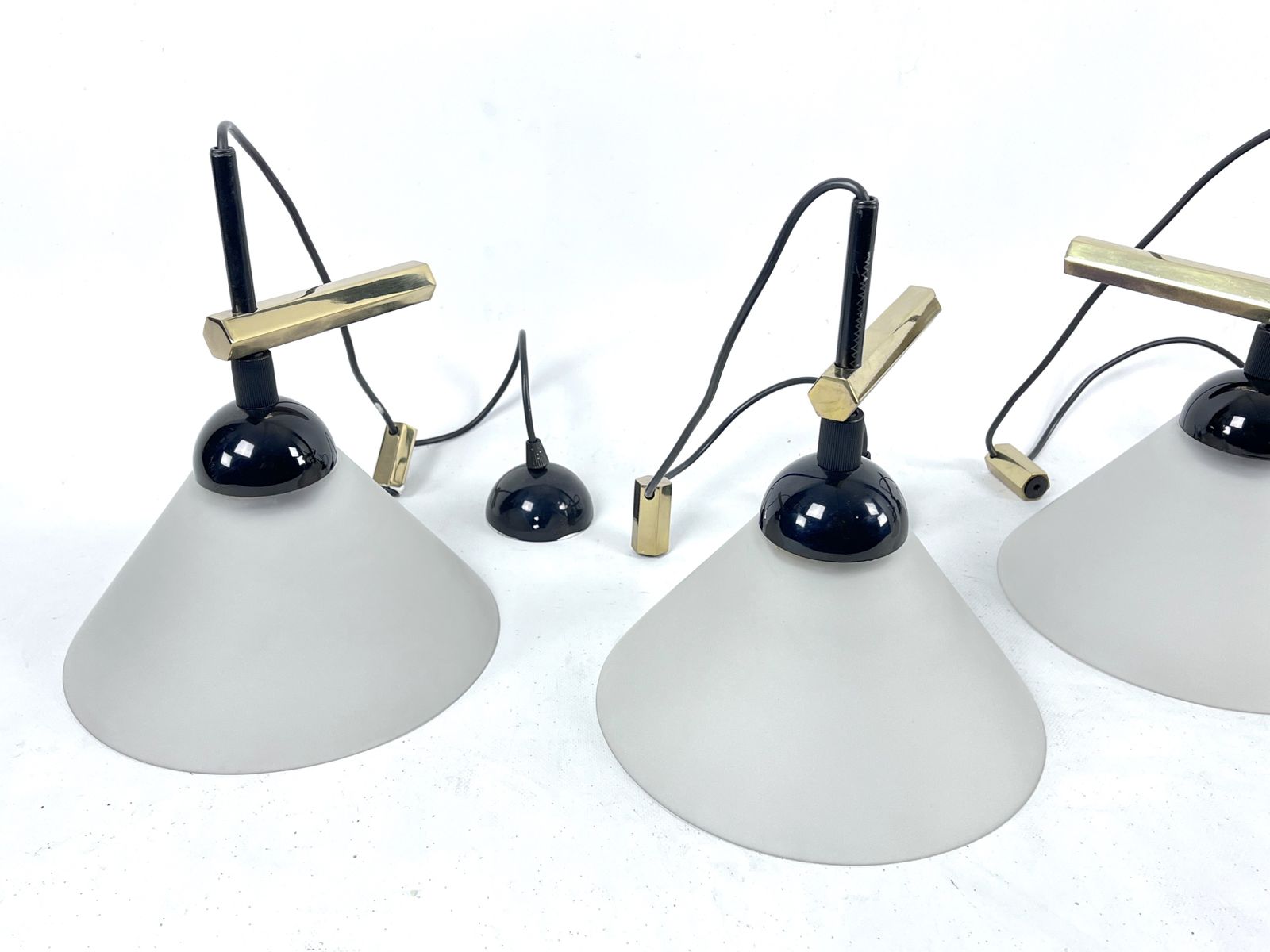 Rare Set Of Four Italian Modern Brass And Murano Glass Wall Lamps By Quattrifolio. 1970s photo for sale