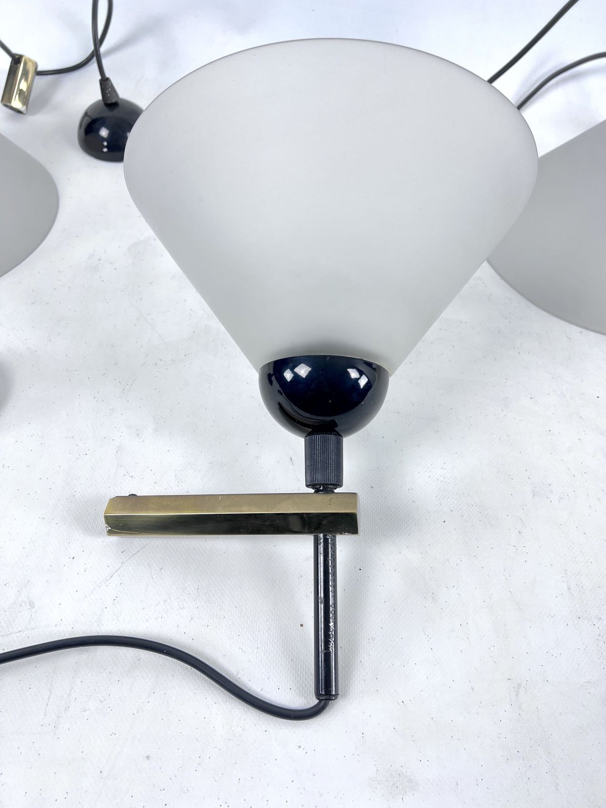 Rare Set Of Four Italian Modern Brass And Murano Glass Wall Lamps By Quattrifolio. 1970s photo vintage