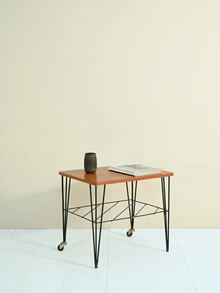 Vintage Scandinavian Side Table With Metal Structure