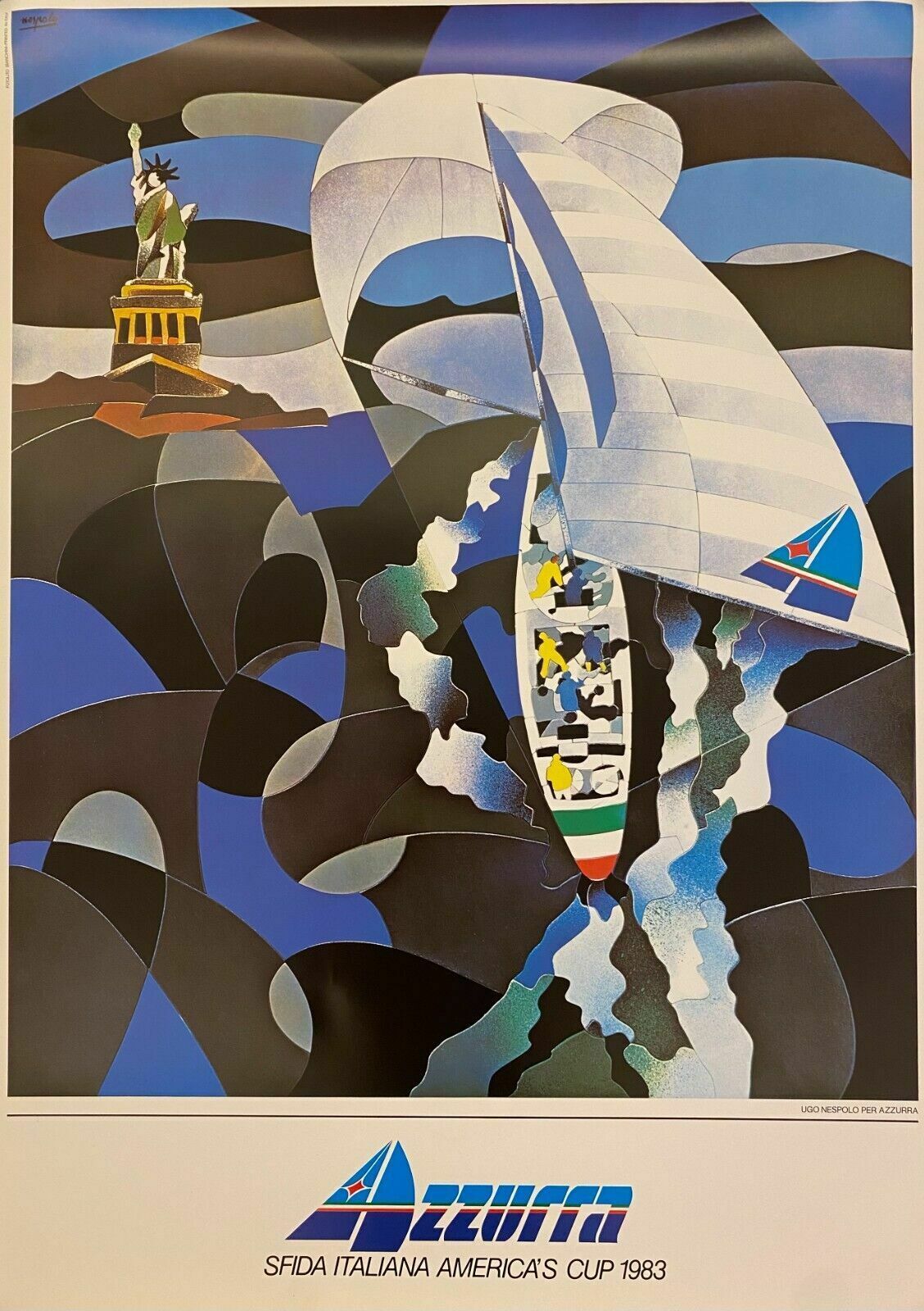 Ugo Nespolo, 1983   Azzurra   Original Advertising Vintage Poster