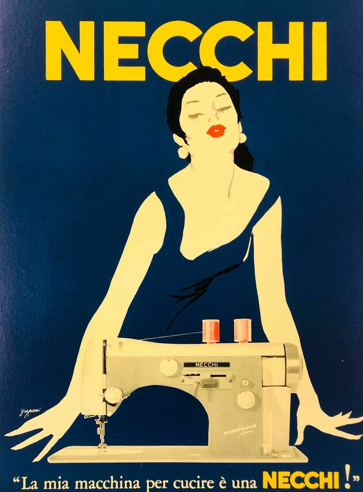 photo for sale Jeanne Grignani, 80s   Necchi (Blu)   Original Affiche Linen Backed On Canvas