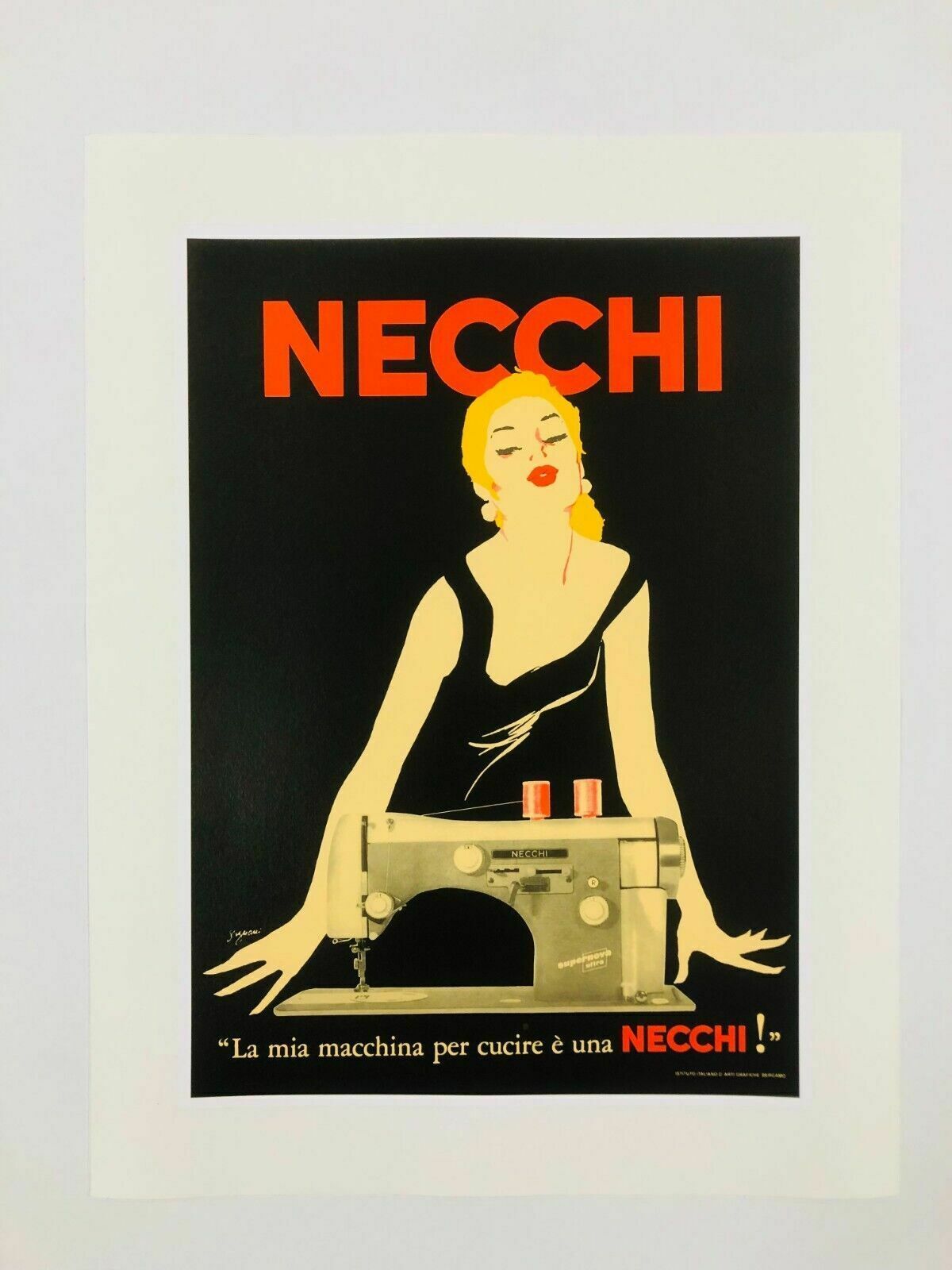 Jeanne Grignani, 80s   Necchi (Black)   Original Affiche Linen Backed On Canvas photo for sale