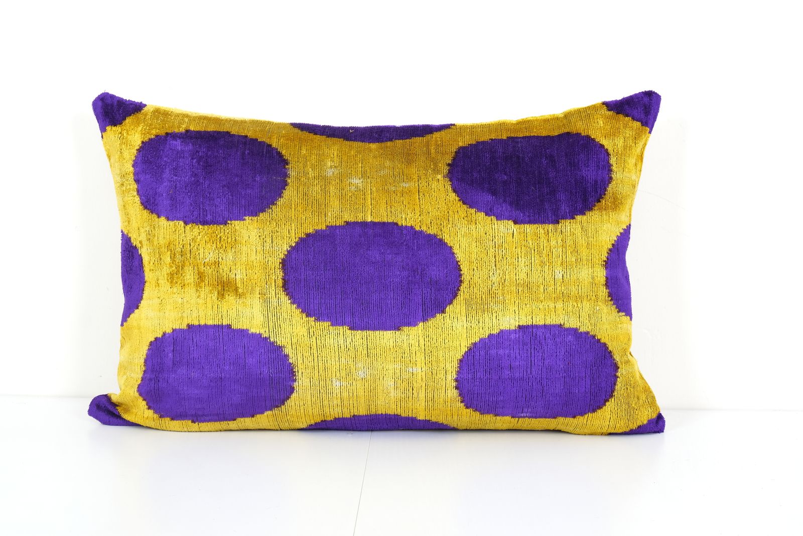 Ikat  Blue Polka Dot Pillow Cover   Silk Ethnic Yellow Velvet Lumbar Pillow Cover   Ethnic Decorative Pillow   Velvet Ikat Pillow 16" X 24"