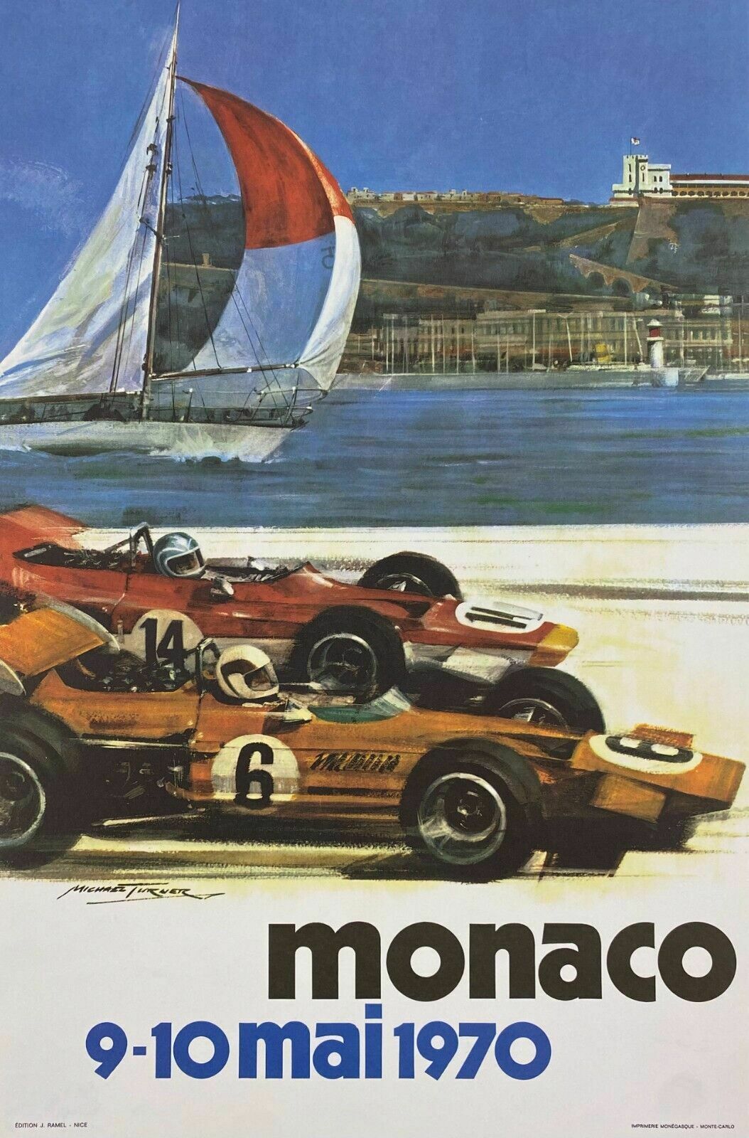 Monaco 1970   Michael Turner, 1970   Original Vintage Poster Linen Backed photo for sale
