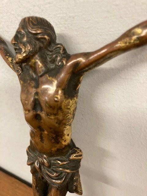 Ancient Christ Sculpture In Bronze From The 17th Century photo vintage