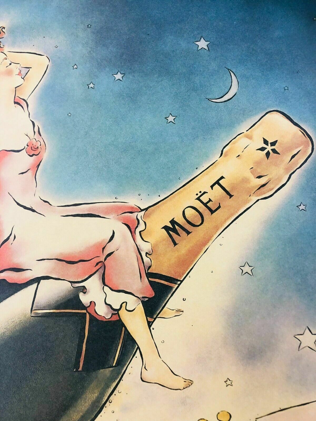 Vince Mcindoe, 80s   Moët & Chandon   Original Offset Poster Cm 61 X 46 photo vintage