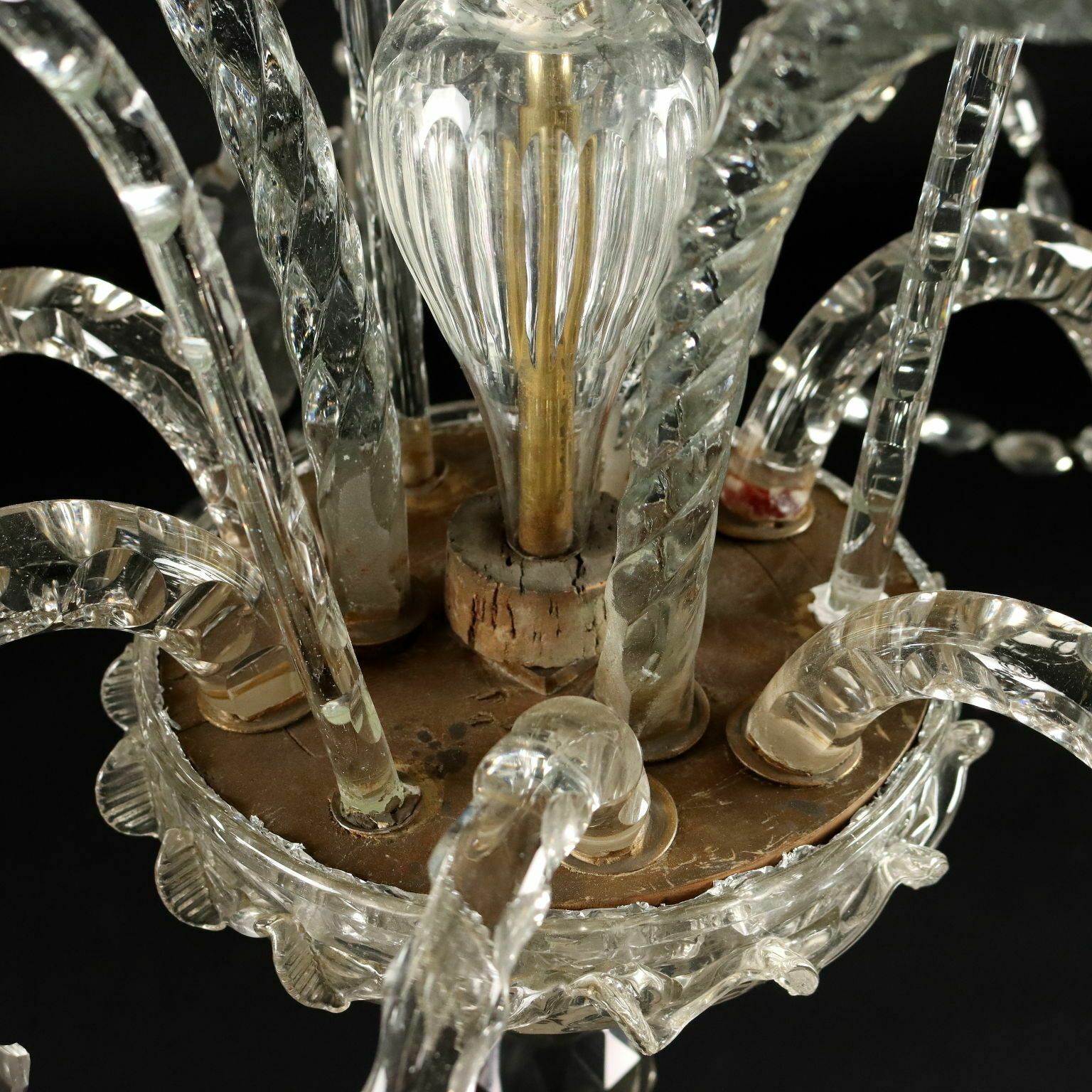Ancient Chandelier In Glass With 6 Lights From The XIX Century photo vintage