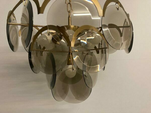 Chandelier From The 60s, Eye Catching Smoked Murano Glass And Brass. Vintage Modernism photo 561.6