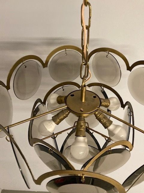 Chandelier From The 60s, Eye Catching Smoked Murano Glass And Brass. Vintage Modernism photo vinterior