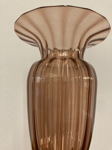 Antique Murano Glass Vase From The 1930s In Amber Colour. Ribbed Knit. photo for sale