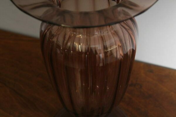 photo for sale Antique Murano Glass Vase From The 1930s In Amber Colour. Ribbed Knit.