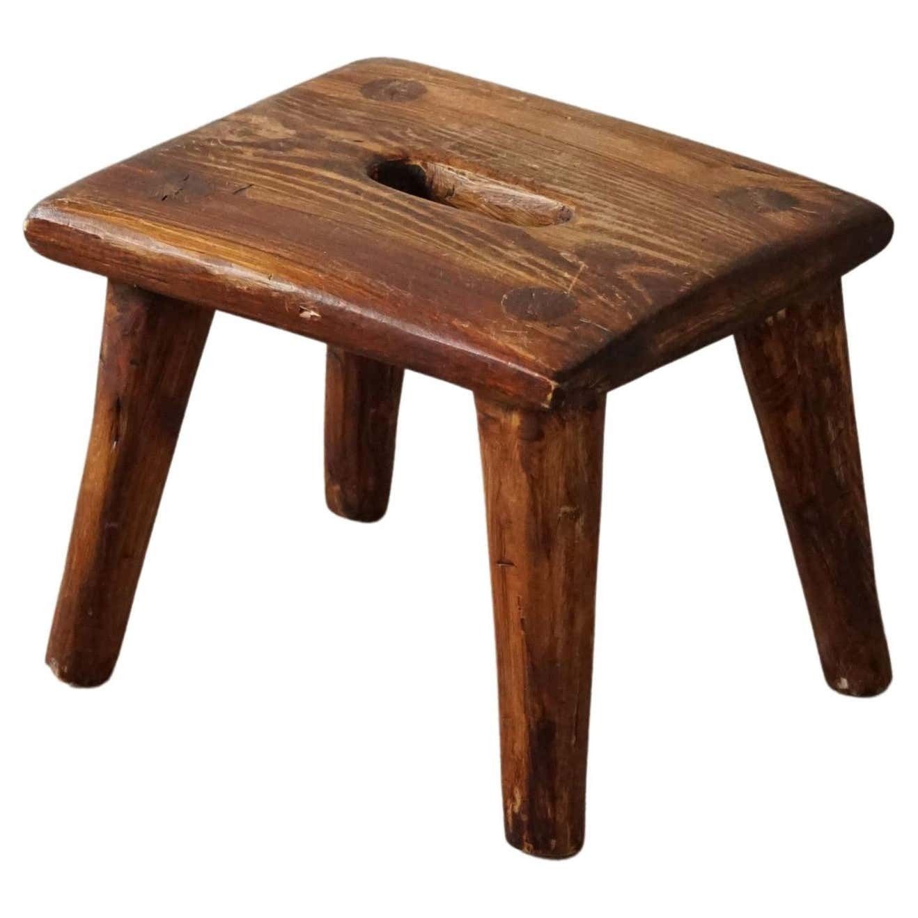 Wabi Sabi Stool In Solid Pine, Handcrafted By A Danish Cabinetmaker, 1960s