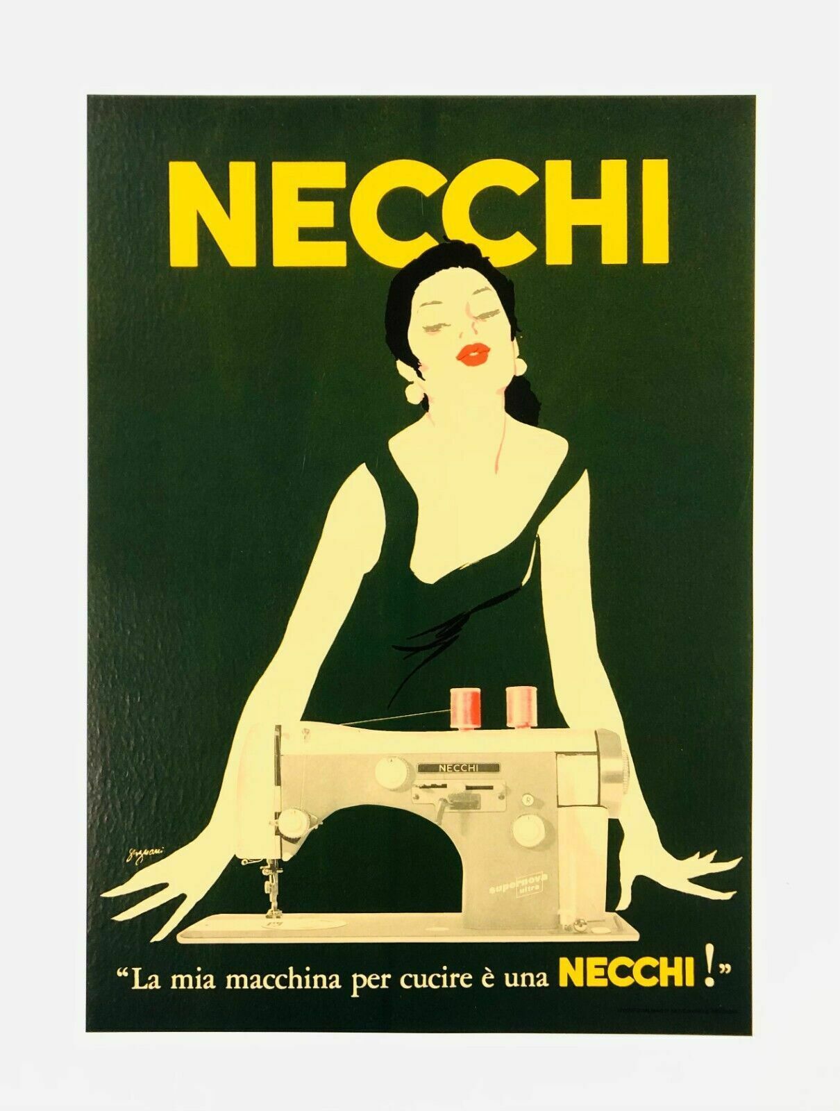 Jeanne Grignani, 80s Necchi (Green)  Original Affiche Linen Backed On Canvas photo furniture