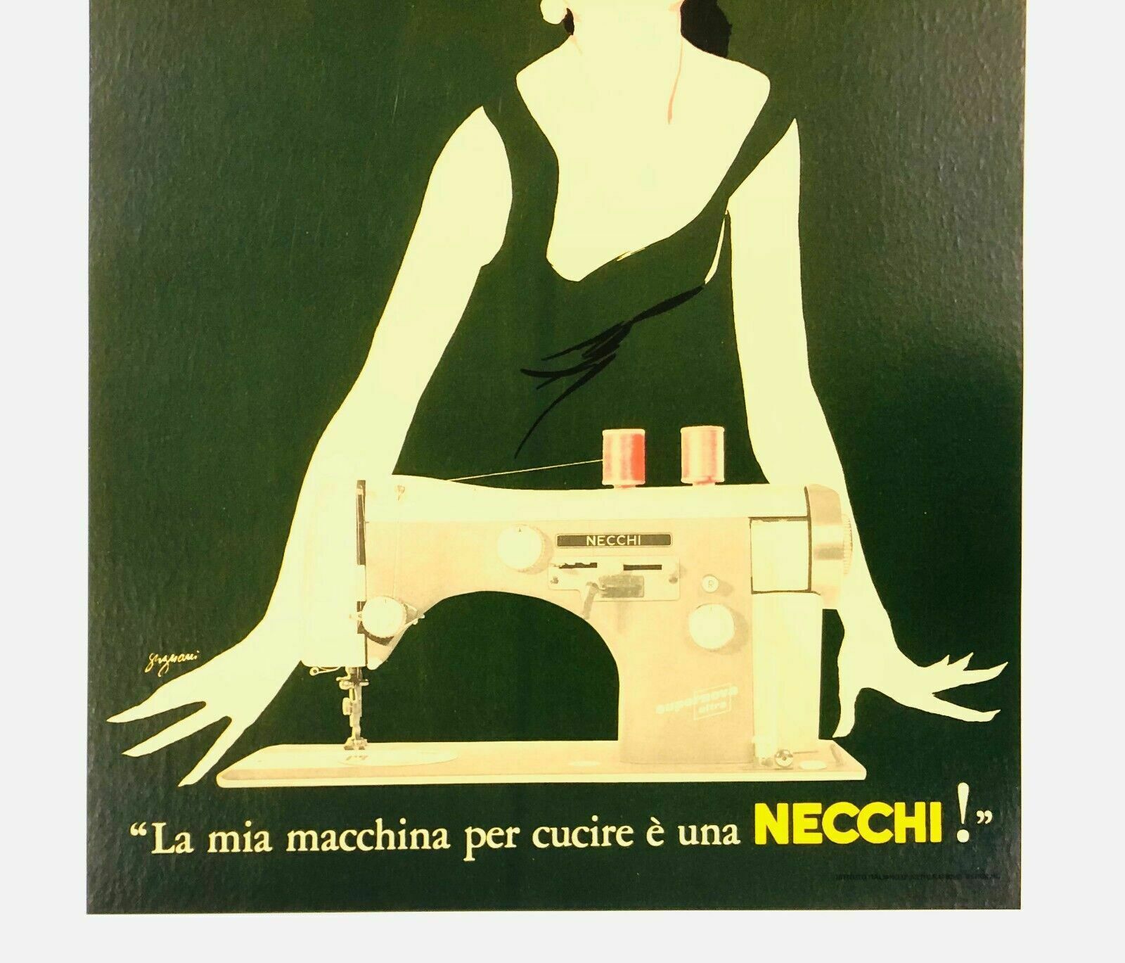 Jeanne Grignani, 80s Necchi (Green)  Original Affiche Linen Backed On Canvas photo vintage