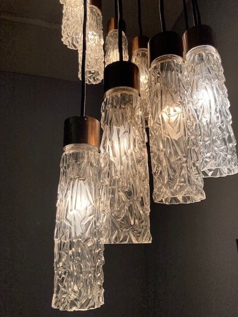 Modern Design Pendant Lamp From The 70s With 12 Murano Glass Glasses. photo Lighting