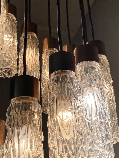 Modern Design Pendant Lamp From The 70s With 12 Murano Glass Glasses. photo vinterior
