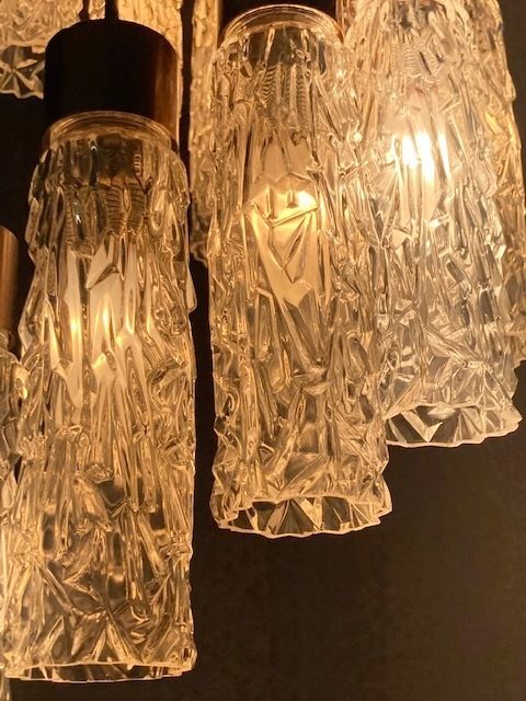 Modern Design Pendant Lamp From The 70s With 12 Murano Glass Glasses. photo buy