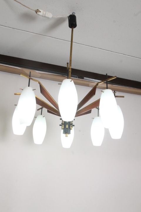 Vintage Chandelier 8 Lights Swedish Opaline Chandelier From The 50s Restored. Vintage photo for sale