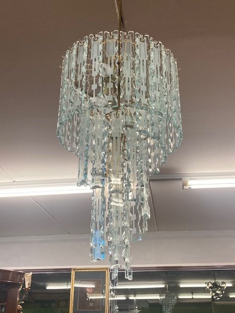 Chandelier Chandelier From The 70s, Modern Glass With 5 Lights Vintage Spiral Pendants