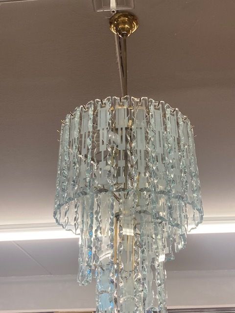 Chandelier Chandelier From The 70s, Modern Glass With 5 Lights Vintage Spiral Pendants photo Lighting