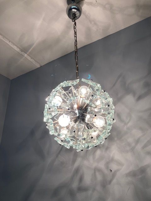 Chandelier Sputnik Chandelier – Mid Century Fontana Arte 1968 Modern Design N. 8 Light Points Frosted Glass
