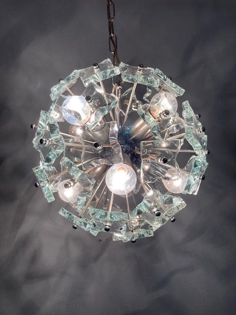 Chandelier Sputnik Chandelier – Mid Century Fontana Arte 1968 Modern Design N. 8 Light Points Frosted Glass photo 592.8