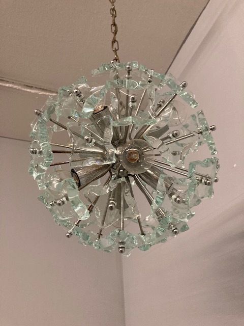 Lighting Chandelier Sputnik Chandelier – Mid Century Fontana Arte 1968 Modern Design N. 8 Light Points Frosted Glass photo