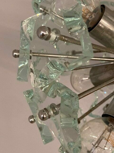 photo vintage Chandelier Sputnik Chandelier – Mid Century Fontana Arte 1968 Modern Design N. 8 Light Points Frosted Glass