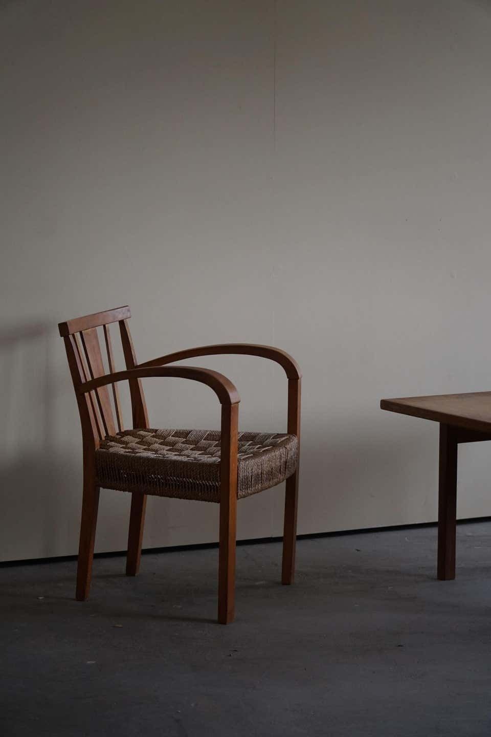 photo vintage Danish Modern Lounge Chair In Beech And Papercord, In Style Of Frits Schlegel